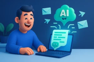 Man writing emails with the help of artificial intelligence.
